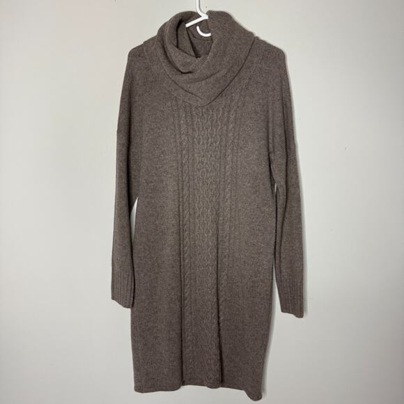 Garnet Hill Womens Turtleneck Sweater Dress Medium Gray 100% Wool Cable Knit - Picture 1 of 9